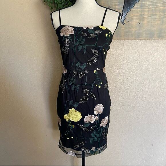 NWOT Lulus Rue Black Floral Embroidered Sequin Bodycon Mini Dress - Picture 3 of 10